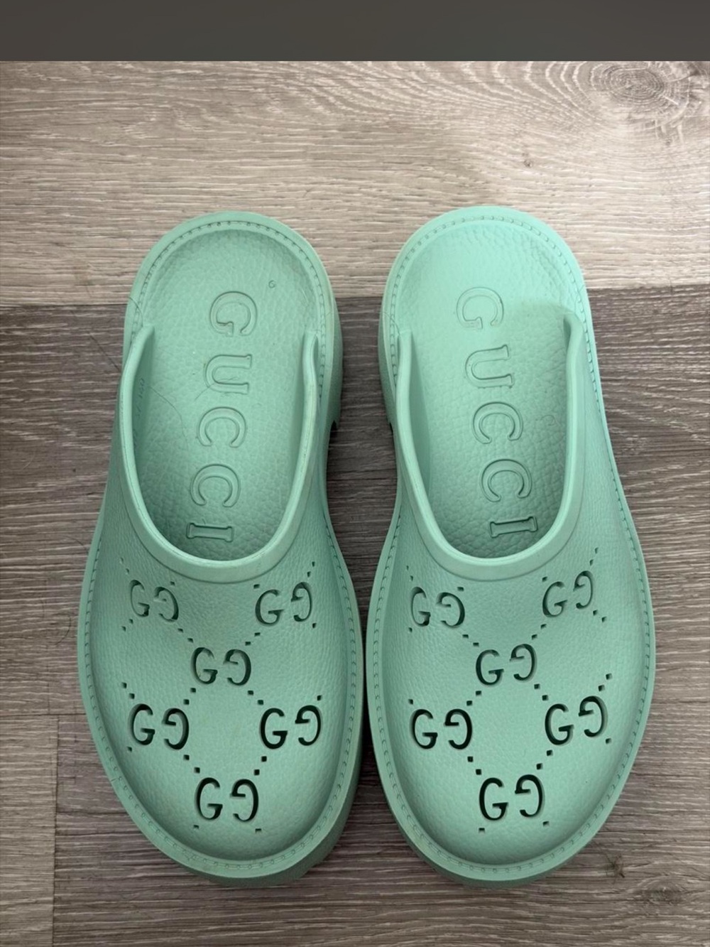 Gucci Kids Mint Green GG Perforated Clog